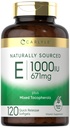 Carlyle Vitamin E dengan Mixed Tocopherols 124; 1000 IU 124; 120 Softgeels 124; Suroditied Supplemen Alami 124; Non-GMO dan Gluten Free Formula