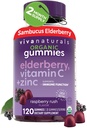 Viva Sambucus Elderberry Gummies Organik (120 Count) - 3in1 Black Elderberry Vitamin C dan Zinc Ammune Dukungan Gummies, Suplemen Elderberry Chewable, Zinc Immunity Gummies