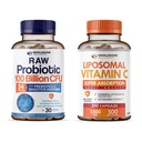 Whyesome Wellness Organic Progories 100 Milyar CFU, Dr Formulated for Women and Men + Lipomal Vitamin C Capsules (200 Pil 1500mg Buffered) High Absorpsi VIT C Bundle