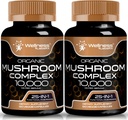 WelLNESS LABSRX Mushroom Pasokan 10: 1 Ekstrak, Kompleks Mushroom Capsules 1000mg, Limons Mane Suplemen Turki, Cordyceps, Reishi - 2 Pack