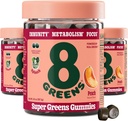 Super Greens Powder Gummy Superfood untuk Metabolism, Imunity & Focus, Digetical Health Enzymes, Organic: Chlorella, Spirulina, Aloe Vera, Peach Flavor, 150 Count