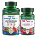 Kesucian Memproduksi Bundle - Vegan Omega 3 -6-9 + B-12 Energi Melt Omega 3- 6-9 ("5 in 1" Plant - Based Omega 3 6 9 Esculty Acid Complex) - B12 Berry Melt (Methylcobalimin B12 + B6 + D3 + More)