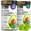 Biotin dan Collagen Peptide Gummies untuk Pertumbuhan Rambut, Skin dan Nails 120 Pcs (2 Paket) - 82000 Mcg - Biotin Chewables dengan Kertin Max - Gummies Kecantikan untuk Perempuan dan Pria - Gula Bebas, Non-GMO