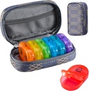 Serfeymi Weekly Travel Pill Organizer 2 Kali sehari Hari AM PM Upgraded Rainbow Pill Box 7 Hari dengan Kasus Portable Zpper PU Leather Pill, Medical Organizer for Pills, Vitamin, Fish Oils 01