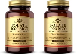 Solgar Folate 1000 mcg, 120 Tablets - 1000 mcg Bio-Active Metafolin - Vegan, Gluten Free, Dairy Free, Kosher - 120 Servings,(Pack of 2)