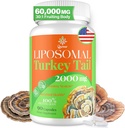 Lipomal Turkey Tail Mushroom Capsules, Absorpsi Tinggi Organik Tail Mushroom Ekstrak 2000MG 124; 30: 1 Fruiting Body Suppppply for Digetical Health, Energy & Imune Dukungan, Non-GMO -90 Capsules
