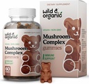 Wild & Organic Mushroom Gummies - Lion 's Mane, Cordyceps, Turkey Tail, Reishi, Chaga, Maitake - 10- 1 Kompleks - Kompleks Jamur untuk Imune & Brain Support - 60 Count