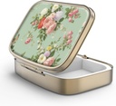 Pill Case Pill Box dengan Mirror Retro 2 Kompartemen Kasus Pill Kecil untuk Kotak Pill Purse atau Pocket Bronze Rectangular atau Vitamin, Minyak Ikan, Suplemen, Pill Containe Gift Treasures Green Floral