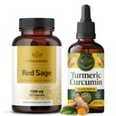 HERBAMAMA Red Sage dan Turmeric Kit - Bundle dari 1200 mg Red Sage Dan Shen Capsules & Turmeric Curcumin Drops 2 - Vegan, Non- GMO, Sugar & Alcohol- Free - 2 Pack