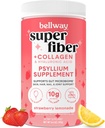 Bellway Super Fiber Powder + Collagen, Sugar-Free Psyllium Husder Powder dengan Collagen Peptides dan Hyaluronic Acid for Gut Health, Heally Skin, Nails, Bones & Joints, Strawberry Leyones (11 Pelayan)