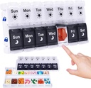 HRX Paket Pill Organizer 2 Kali sehari, Fill Mudah & Open Weekly Medicine Box Vitamin Kasus selama 7 Hari AM PM