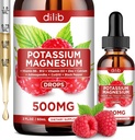 Potasium Magnesium Citrate Suplemen, Liquid Magnesium Citrate Drops 500mg dengan Ashwagandha, Kalsium, Zinc, Vitamin D3, B6, B12, CoQ10 - Vegan 2 fl Raspberry Flavor