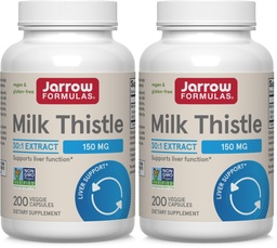 Jarrow Formulas Milk Thistle Supplement 150 mg 30:1 Milk Thistle Extract Standardized to 80% Total Flavonoids,Dietary Supplement for Liver Function Support, 200 Veggie Capsules for 200 Day,(Pack of 2)