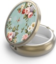 Pill Case Pill Box dengan Mirror Retro 3 Kompartemen Kasus Kecil Pil Kecil untuk Purse atau Pocket Bronze Kotak Pil Kecil Roud, Vitamin, Minyak Ikan, Suplemen, Pill Containe Travel Gifts Retro Green Floral