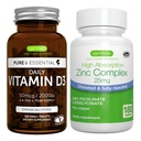 Daily Vitamin D3 + Zinc Complex Vegetarian Bundle, 365 2000iu Vitamin D3 Tablets + 25mg Cherid Zinc Picolinate & Bisglycinate dengan Copper, oleh Igennus