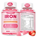 Vegan 2 Pack Iron Suplement Gummies for Women & Men, Anemia, Blood Builder & Energy Support for Iron Deficiency, with Vitamin C, A, B Complex, Flolate, CoQ10, Sugar Free, Non-GMO, 120 Count
