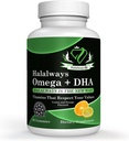 Hallalways Omega + DHA Gummies - Triple Kekuatan Omega 3 Ikan Vitamin dengan DHA Fatty Acids, Nature 's Heart Health, Orange & Lemon Flavor Disertifikasi Supplemen Halal