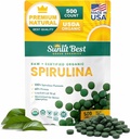 Sunlit Best Spirulina Tablet - Organic Spirulina Tablet USDA Premium 500 Count - Natural Spirulinas Burst Organik untuk Hamilune Dukung Muscle Growth, Energy Boost w / Chlorophyll