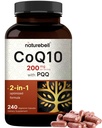 NatureBell CoQ10 200mg dengan PQQ, 240 Veggie Capsules 124; Bentuk Absorpsi Tinggi Stabil - Dukungan Antioksidant untuk Heart, & Energy Health - Tambahan Kekuatan Koenzim Q10