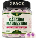 2 Paket - Tanaman Berdasarkan Calcium Gummies 600mg dengan Vitamin D3, Magnesium, Zinc untuk Kekuatan Tulang, Suplemen Kalsium Bebas Gula untuk Perempuan & Pria (Sertifikasi Vegan) dari Alga Merah Organik Yang Disediakan