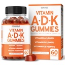 ADK Gummies Vitamin D3 K2 (60 Sugar Free Gummies) Vitamin D3 1000iu / 5000iu - Suplemen D & K - 10 Vegan Suplemen - Deticious Raspberry Flavor - Non GMO & USA Dibuat - 60 Count