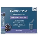 Hydralyte Electrolytes Plus Imunity, Elderberry - Powder Rehydration Sugar Rapid Low - Lightly Sparkling Electrolite Powder Packets with 1.000mg Vitamin C dan 300 mg Elderberry (8oz Serve, 20 Count)