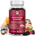 Mumroom Gummies, 20 dari 1 Lions Mane Mushroom Suplement with Reishi, Chaga, Cordyceps & More for Adult, Dukung untuk Otak, Fokus, Kognitive & Imune Health, Vegan, Raspberry Flavor, 60 Count