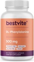 BESTVITE DL- Phenylalanine 500mg (120 Vegetarian Capsules) - No Stearates - No Filler - Vegan - Gluten Free - Non GMO