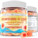 Vitamin D3 5000IU + K2 (MK-7) 120mcg, Sugarin Free Vitamin D3 K2 dengan Kompleks Bangka B - Methyl B12, B9, B6 124; Vitamin E & Zinc, MCT Oil - Mempersiapkan Kekuatan Bone & Geeth, Imune, 2PRACK
