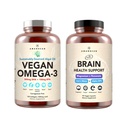 AMANDEAN Brain & Vegan Omega- 3 Bundle: Magnesium Threthreonate, USA- Grown Lion Mane 6: 1, Alf-GPC & Algae DHA / EPA. Fish Oil Alternative.