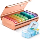 Zannaki Metal XL Weekly Pill Organizer 2 Kali sehari, Large Travel Daily Pill Box 7 Day, Portabel Minggu Dua kali Kontainer Pill Holder, Kasus PM Pill Case for Medicine Vitamin Medication Suplemen, Gold