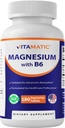 Vitamatic Magnesium dengan B6180 Vegetarian Tablet (Uncoated) - Ditambahkan B6 untuk Absorpsi Maksimum - Mendukung Otot, Gabungan, dan Kesehatan Jantung
