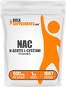 BulkSuplements.com NAC Powder - N- Acetyl Cysteine 600mg, NAC Tambahan - Antioksidant Dukungan, Gluten Free - 600mg per Serving, 1667 Servings, 1kg (2.2 lbs) (Paket 1)