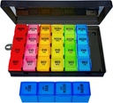 Weekly Pill Organizer 4 Kali sehari, Large Medicine Organizer, Pill Box 7 Day 28 Comment, Portable Travel Container Case for Vitamin and Supplemen (Color)