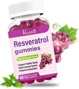 Gummies Resveratrol Tinggi, 98% Trans- Resveratrol dengan Quercetin, Coq 10, Vitamin C, Suplemen Reservatrol untuk Antioksidant, Anti- Aging, 60 Gummies