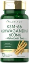 Carlyle KSM-66 Ashwagandha Capsules 600mg 124; 70 Count 124; dengan Melonalin 5mg 124; Scan Complex 124; Non-GMO, Gluten Free