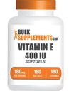 BulkSuplements.com Vitamin E 400 IU Softgels - Vitamin E Suplemen, sebagai D-Alpha- Tocopheriol, Antioksidants - Gluten Bebas, 1 Softgel per Serving, 180 Count (Paket 1)