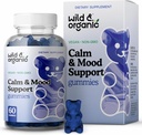 Wild & Organic Calm & Mood Gummies - Mood Support - Calming Chews w / Ashwagandha Rosa, Rhodiola, Lemon Balm - Ashwagandha Suplemen Gummies - 60 Count