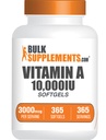 BulkSuplements.com Vitamin A 10.000 IU Softgel - seperti Retinyl Palmitte, Vitamin A Suplemen - untuk Dukungan Mata & Imune, Gluten Bebas, 1 Softgel per Serving, 365 Cacah (Paket 1)
