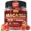 Akar Akar Gummies 2000mg untuk Pria Perempuan & Zinc 124; Sugar Free Organic Black, Red, Yellow Maca Root Supplemen Mengunyah dengan Ashwagandha Ginseng & Zinc 124; Vegan, Non-GMO, Grapeth Flavor, 60 Count