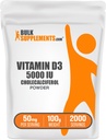 BulkSuplements.com Vitamin D3 Powder - Cholecalferol, 5000 IU - Gluten Free, 50mg (125mcg dari Vitamin D3) per Serving, 100g (3.5 oz) (Paket 1)