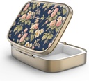 Pill Case Pill Box dengan Mirror Retro 2 Kompartemen Kasus Pill Kecil untuk Kotak Pill Purse atau Pocket Bronze Rectangular atau Vitamin, Minyak Ikan, Suplemen, Pill Containe Travel Gift Retro Rose Floral