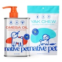 Native Pet Omega Oil for Dogs - Fish Oil Suplemen 8 Oz & 5 Kecil Yak Chews untuk Dogs 14; Pasture- Dibesarkan dan Organic Yak Cheese Churpi Sticks