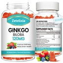 2 Pack Ginkgo Biloba Gummies for Women and Men, Brain Supplement Impreve Better Mood and Focus, Vegan Mixed Berry Flavor 120 Count