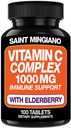 Vitamin C 1000mg dengan Tambahan Elderberry - Double The Standard Dosage dengan 14 Khusus Formulated Ingregents - 100 Capsule / 3 Bulan 'Supply