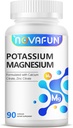 Potasium Magnesium Suplemen dengan Kalsium Zinc 1185mg, Potency Formula Tinggi untuk Lumpur Kaki, Bone & Muscle Health, Non-GMO, Gluten Bebas, Vegan, 90 Capsules