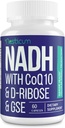 NADH 50mg + CoQ10 200mg + D- Ribose 150mg Supplemen, Boosting NAD + Suplemen untuk sistem kekebalan tubuh, energi cellular, fokus, mengurangi nikotinamide Adenine Dinucleotide, 60 Veggie Capsules