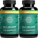 Primal Harvest 2 Pack, Multi Collagen Pill for Women and Men (Tipe I, II, V, X) Suplemen Collagen untuk Perempuan dan Pria, 120 Capsules w / Vitamin C untuk Rambut, Skin, Nails Collagen Pills Peptides Pills