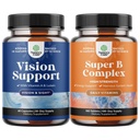 Bundle of Complete Eye Health Supplement for Adules for Vision Dry Eyes Pressure and Blue Light Protection and Vitamin B Complex Adult Multivitamin for Immune Support Mood Boost and Memory Supplemen