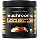 NutraChamps Organic Mushroom Powder - 10-in-1 Kompleks - Mushroom Powder Blast for Memory, Fokus & Imune Dukungan - 8oz (8.0 OZ, Mushroom Blend)
